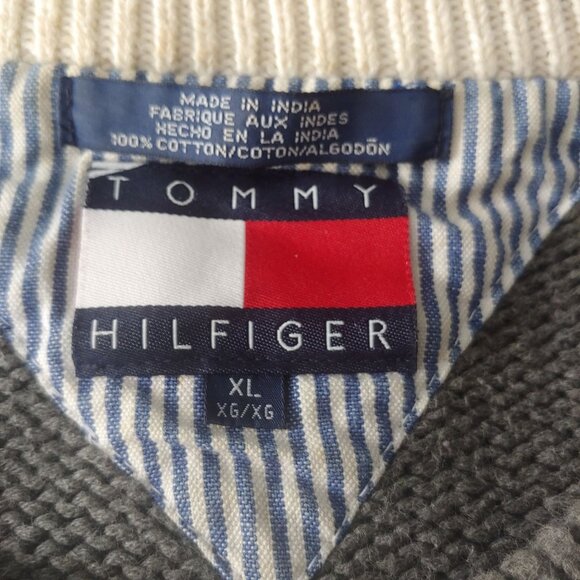 Tommy Hilfiger Thick Woven Crew Neck Large F/Back Logo Blue/Grey Mens XL Preppy - Picture 10 of 12